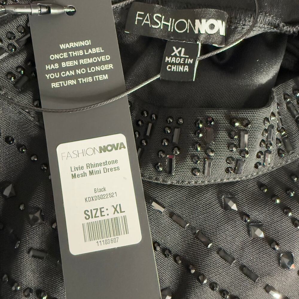Fashion Nova Livie Rhinestone Mesh Mini Dress, Black, XL - Picture 4 of 5